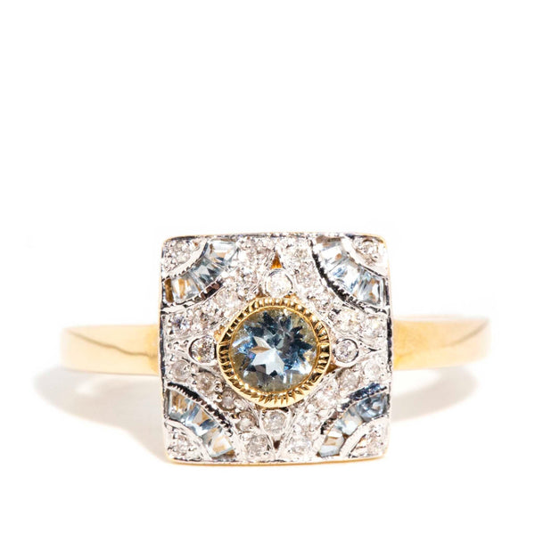 Contemporary Aquamarine Diamond Ring 9 Carat Yellow Gold