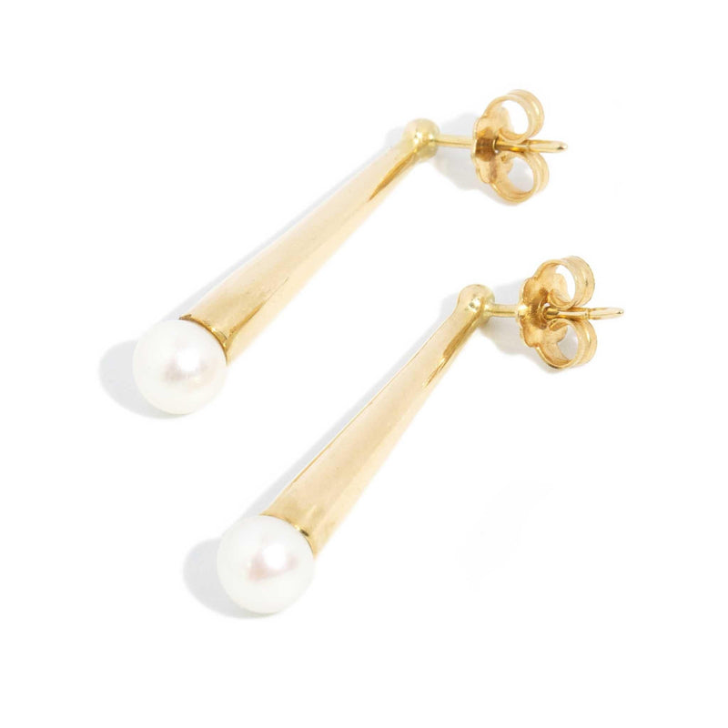 Acacia 1980s Pearl Diamond Drop Earrings 18ct Gold