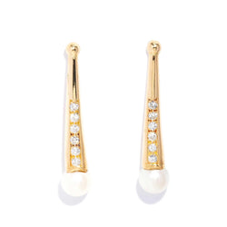 Acacia 1980s Pearl Diamond Drop Earrings 18ct Gold