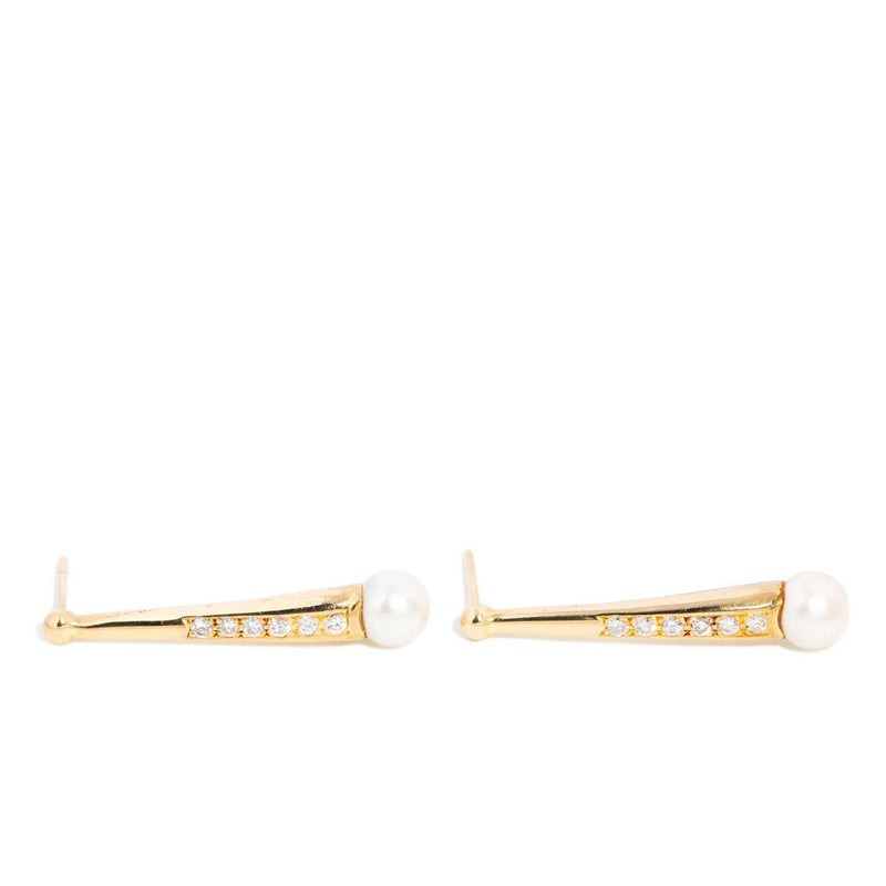 Acacia 1980s Pearl Diamond Drop Earrings 18ct Gold