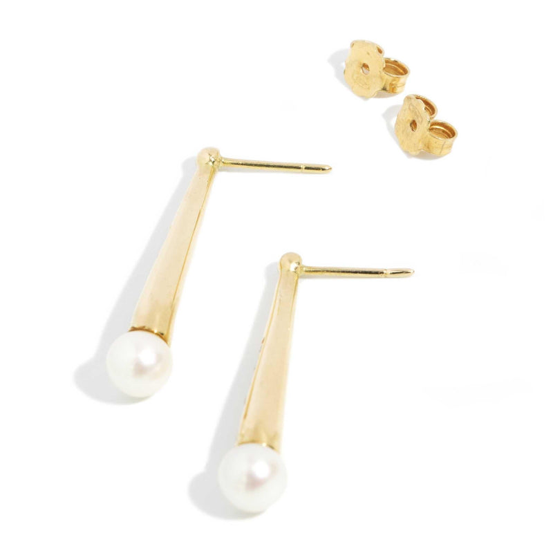 Acacia 1980s Pearl Diamond Drop Earrings 18ct Gold