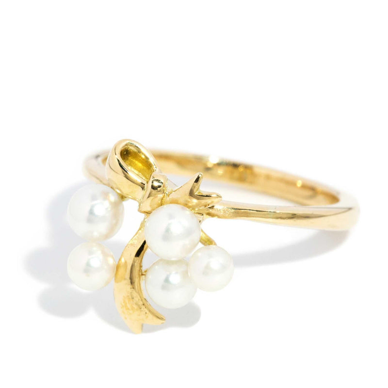 Acadia 1960s Pearl Ribbon Ring 18ct Gold