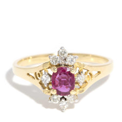 Adaline 1980s Ruby Diamond Halo 18ct Gold