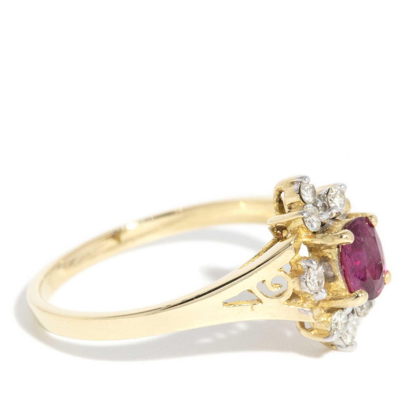 Adaline 1980s Ruby Diamond Halo 18ct Gold