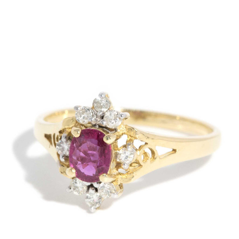 Adaline 1980s Ruby Diamond Halo 18ct Gold