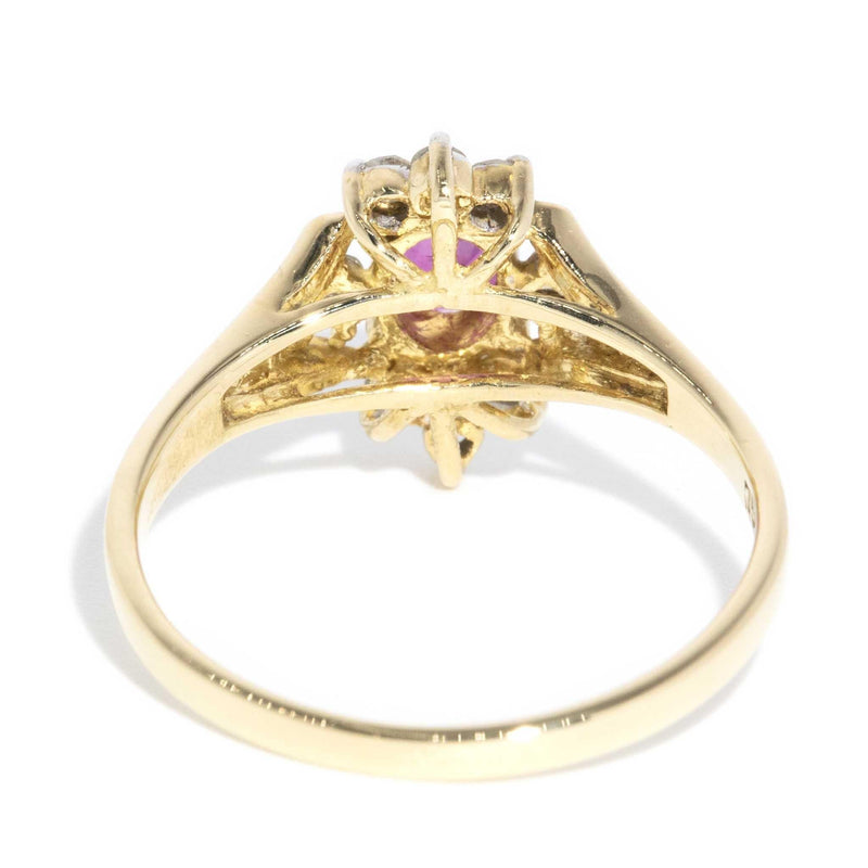 Adaline 1980s Ruby Diamond Halo 18ct Gold