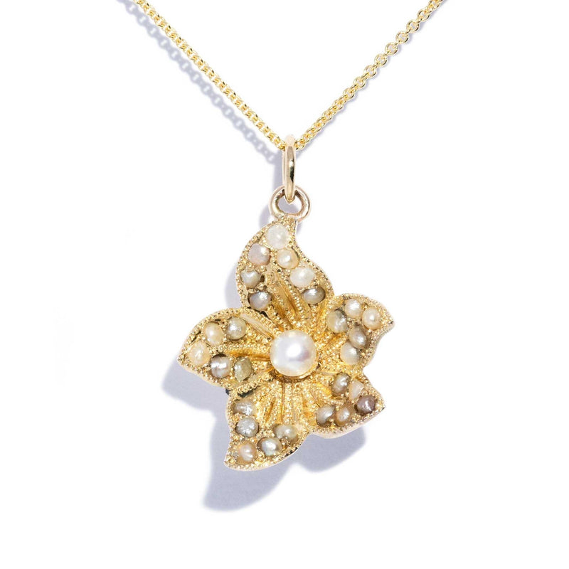 Aeliana Antique Flower Seed Pearl Pendant 9ct Gold