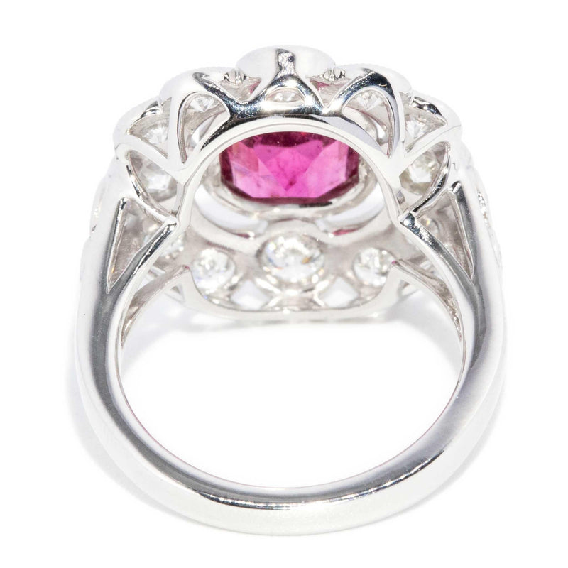 Aggie 2.22ct Rubellite & 2.48 ct Diamond Halo Ring 18ct White Gold