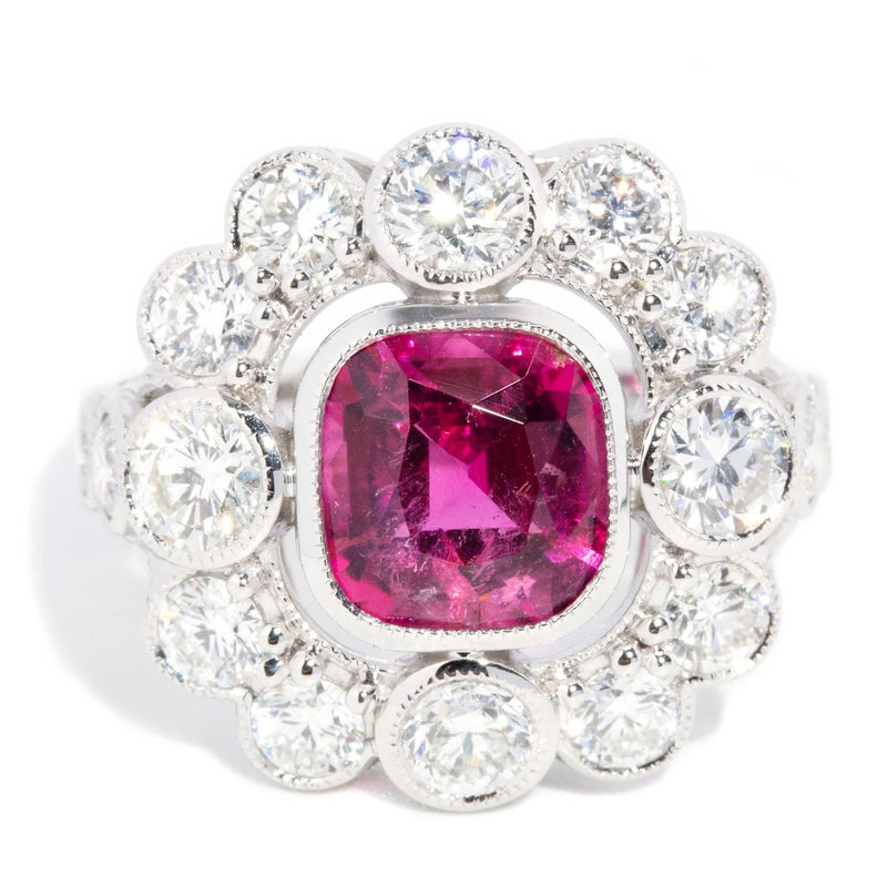 Aggie 2.22ct Rubellite & 2.48 ct Diamond Halo Ring 18ct White Gold