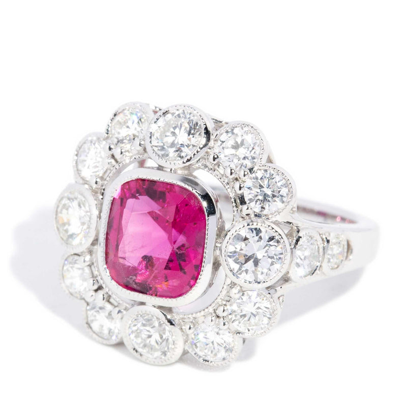 Aggie 2.22ct Rubellite & 2.48 ct Diamond Halo Ring 18ct White Gold