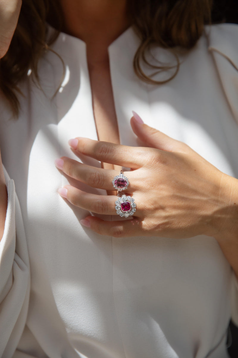 Aggie 2.22ct Rubellite & 2.48 ct Diamond Halo Ring 18ct White Gold