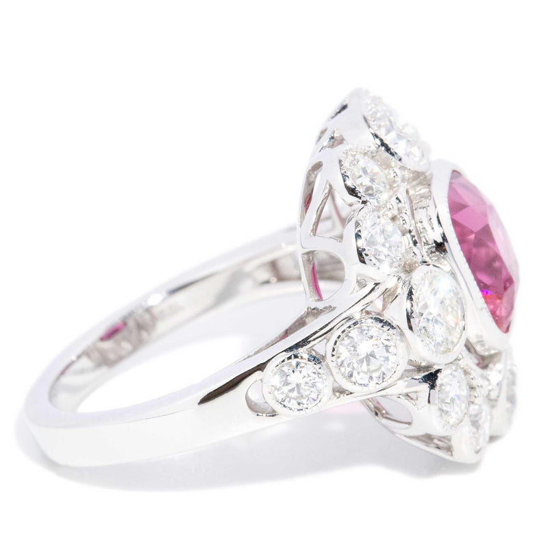 Aggie 2.22ct Rubellite & 2.48 ct Diamond Halo Ring 18ct White Gold