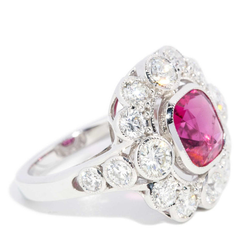 Aggie 2.22ct Rubellite & 2.48 ct Diamond Halo Ring 18ct White Gold