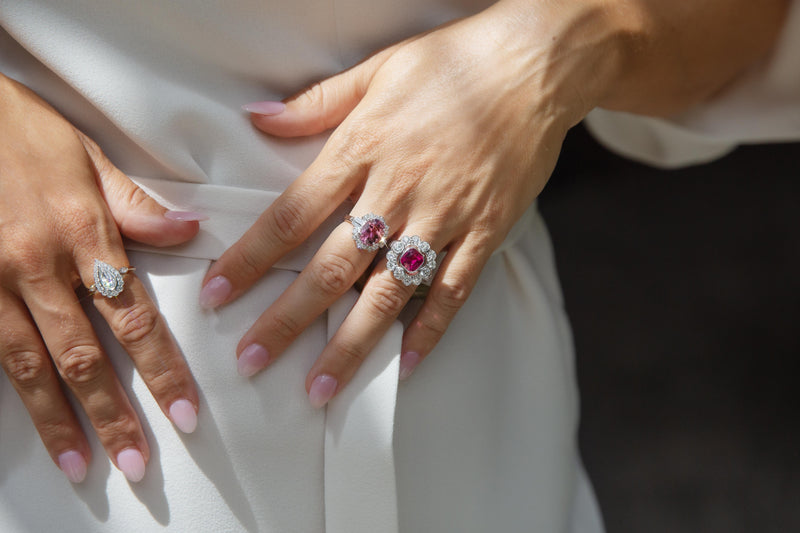 Aggie 2.22ct Rubellite & 2.48 ct Diamond Halo Ring 18ct White Gold