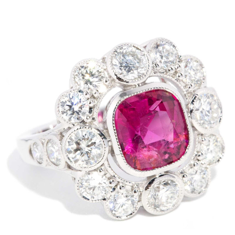 Aggie 2.22ct Rubellite & 2.48 ct Diamond Halo Ring 18ct White Gold