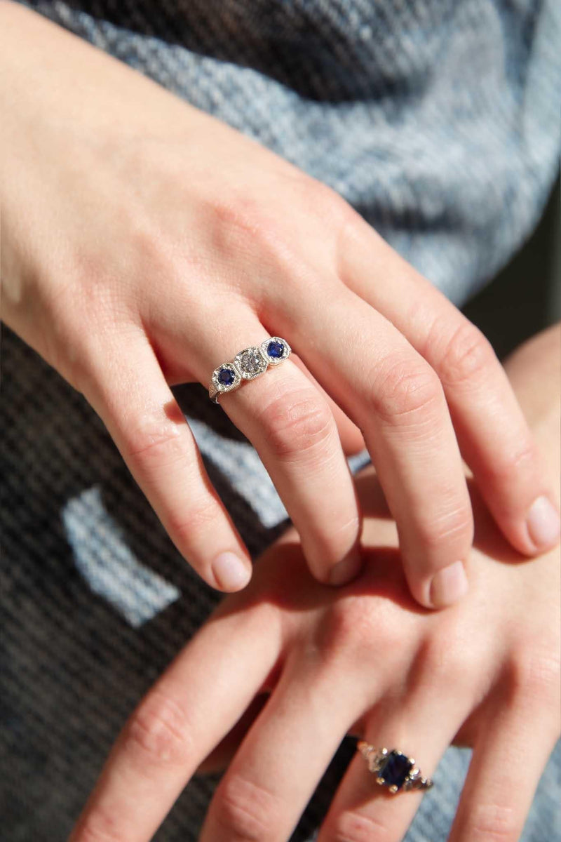 Agnes 1950s Sapphire & Diamond Ring 9ct Gold