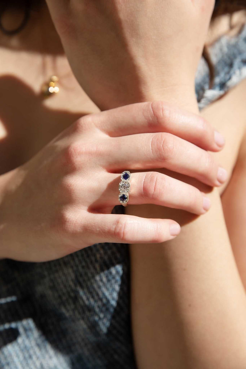 Agnes 1950s Sapphire & Diamond Ring 9ct Gold