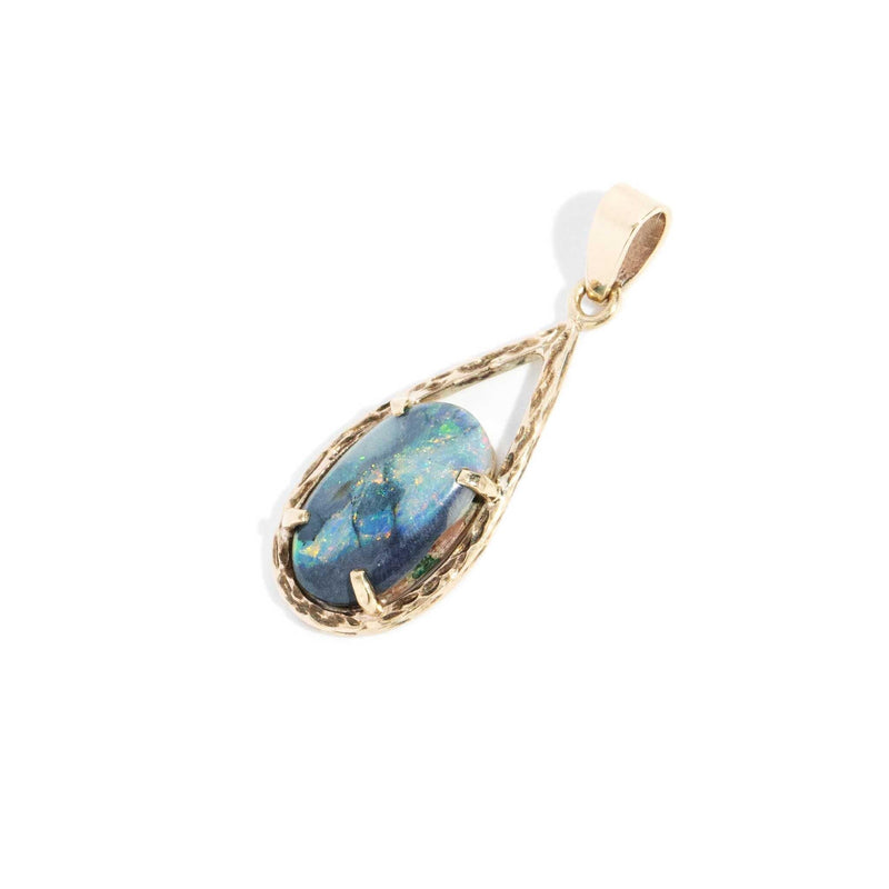 Alannah 1970s Australian Black Opal Pendant 9ct Gold