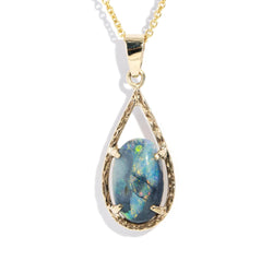 Alannah 1970s Australian Black Opal Pendant 9ct Gold