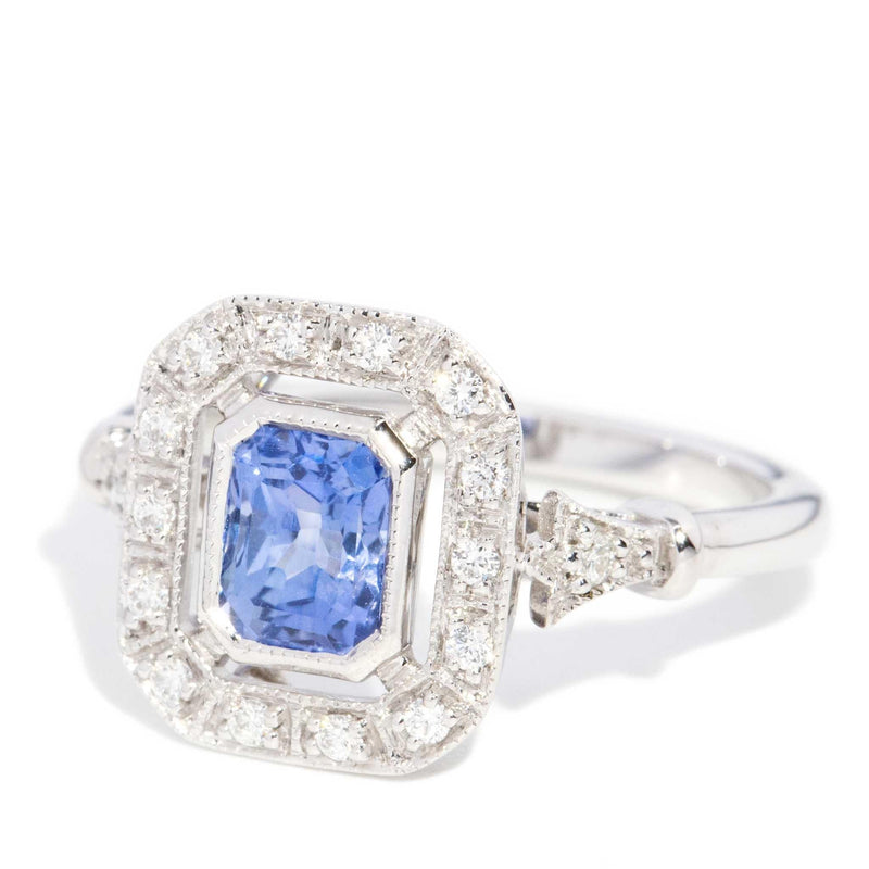 Aleah 1.36 Carat Sapphire & Diamond Halo Ring 18ct White Gold