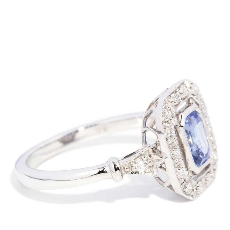 Aleah 1.36 Carat Sapphire & Diamond Halo Ring 18ct White Gold