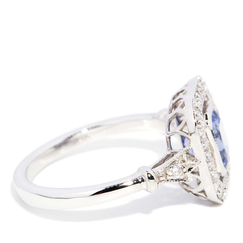 Aleah 1.36 Carat Sapphire & Diamond Halo Ring 18ct White Gold