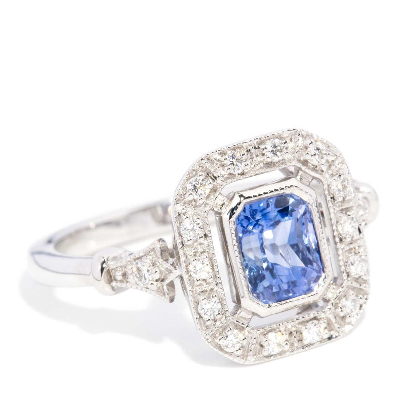 Aleah 1.36 Carat Sapphire & Diamond Halo Ring 18ct White Gold