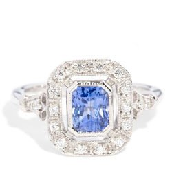 Aleah 1.36 Carat Sapphire & Diamond Halo Ring 18ct White Gold