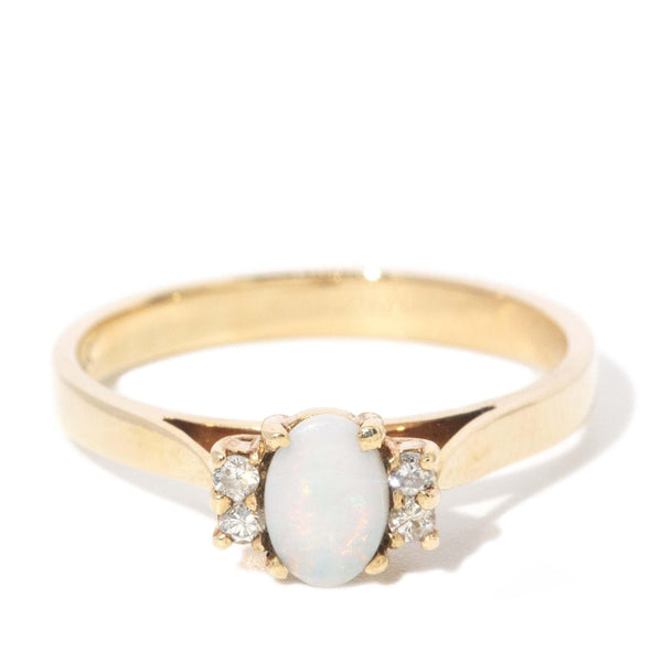 Vintage Circa 1990s White Opal & Diamond Ring 10 Carat Yellow Gold