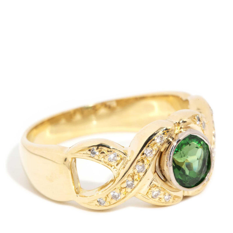 Alexis 1990s Tourmaline & Diamond Scroll Weave Ring 18ct Gold