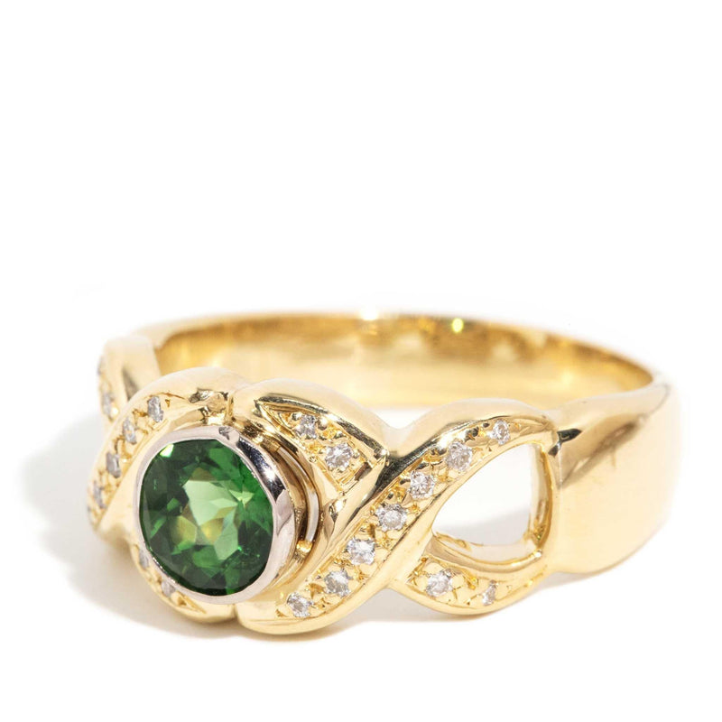 Alexis 1990s Tourmaline & Diamond Scroll Weave Ring 18ct Gold