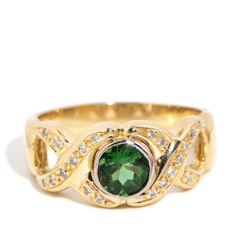 Alexis 1990s Tourmaline & Diamond Scroll Weave Ring 18ct Gold