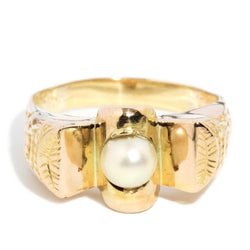 Alina 1940s Art Deco Pearl Textured Ring 15ct Gold