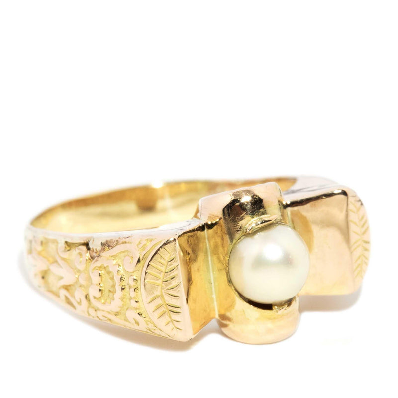 Alina 1940s Art Deco Pearl Textured Ring 15ct Gold