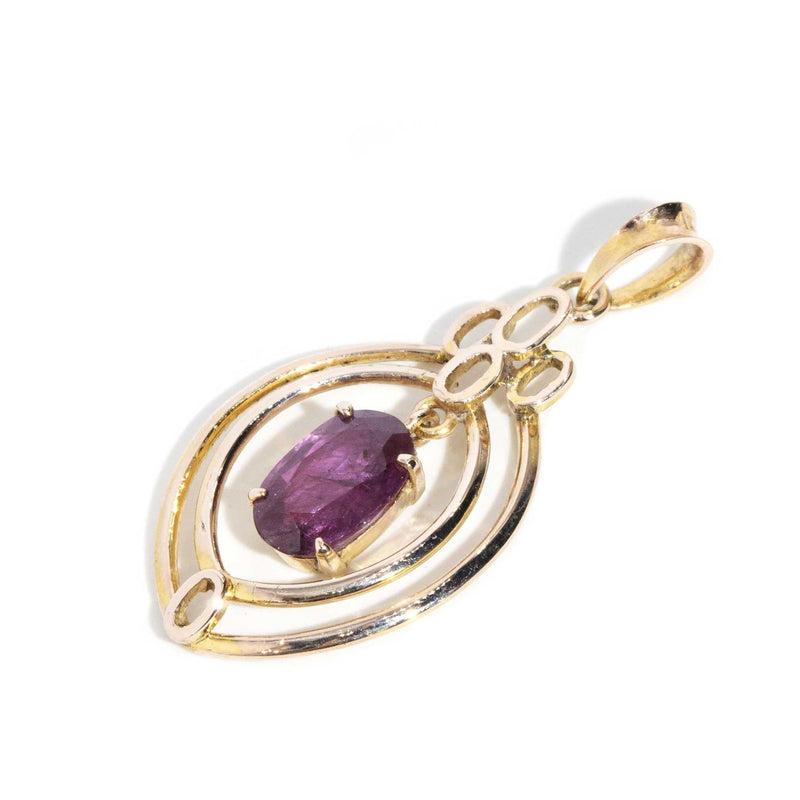 Ally 1980s Ruby Wire Frame Pendant 8ct Gold