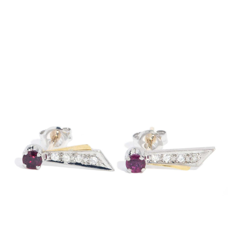 Aly 1980s Ruby & Diamond Studs 9ct Gold