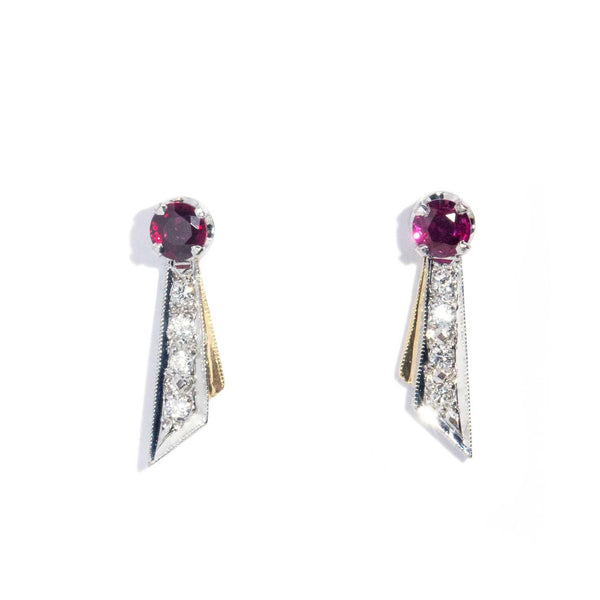 Aly 1980s Ruby & Diamond Studs 9ct Gold