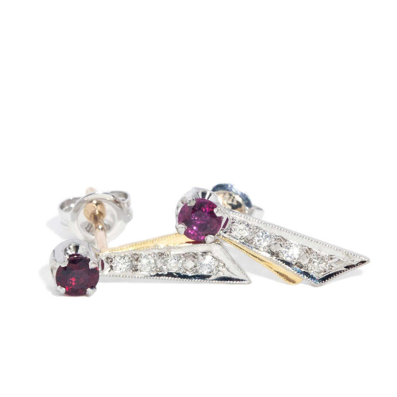 Aly 1980s Ruby & Diamond Studs 9ct Gold