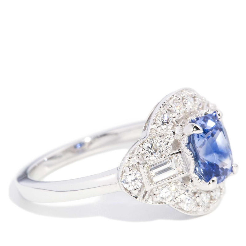 Amina 1.34ct Ceylon Sapphire & Diamond Ring 18ct White Gold