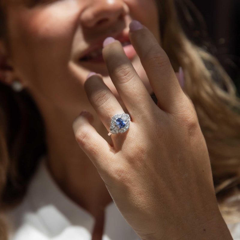 Amina 1.34ct Ceylon Sapphire & Diamond Ring 18ct White Gold