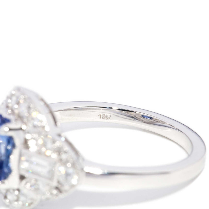 Amina 1.34ct Ceylon Sapphire & Diamond Ring 18ct White Gold