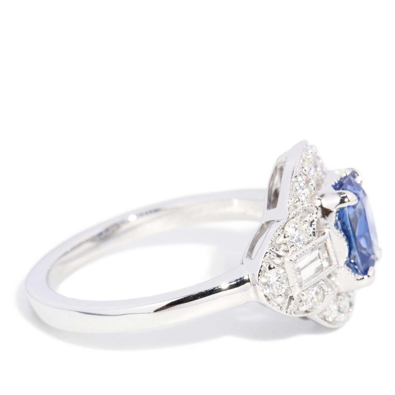 Amina 1.34ct Ceylon Sapphire & Diamond Ring 18ct White Gold