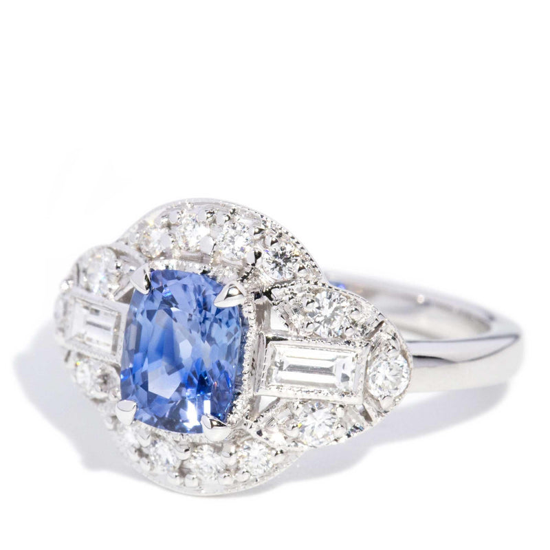 Amina 1.34ct Ceylon Sapphire & Diamond Ring 18ct White Gold