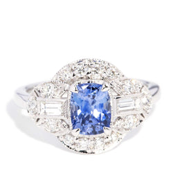 Amina 1.34ct Ceylon Sapphire & Diamond Ring 18ct White Gold