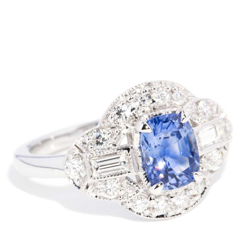 Amina 1.34ct Ceylon Sapphire & Diamond Ring 18ct White Gold