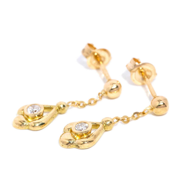 Amina 1970s Diamond Drop Earrings 9ct Gold