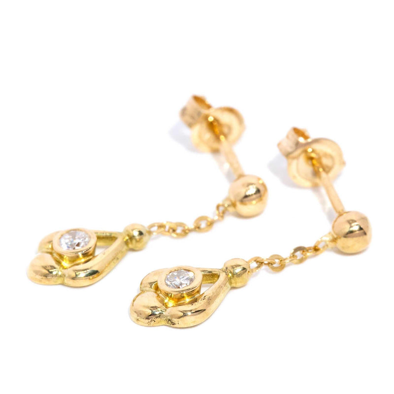 Amina 1970s Diamond Drop Earrings 9ct Gold