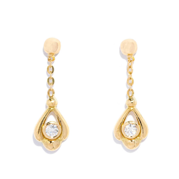 Amina 1970s Diamond Drop Earrings 9ct Gold