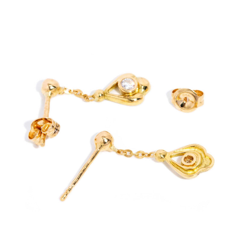 Amina 1970s Diamond Drop Earrings 9ct Gold