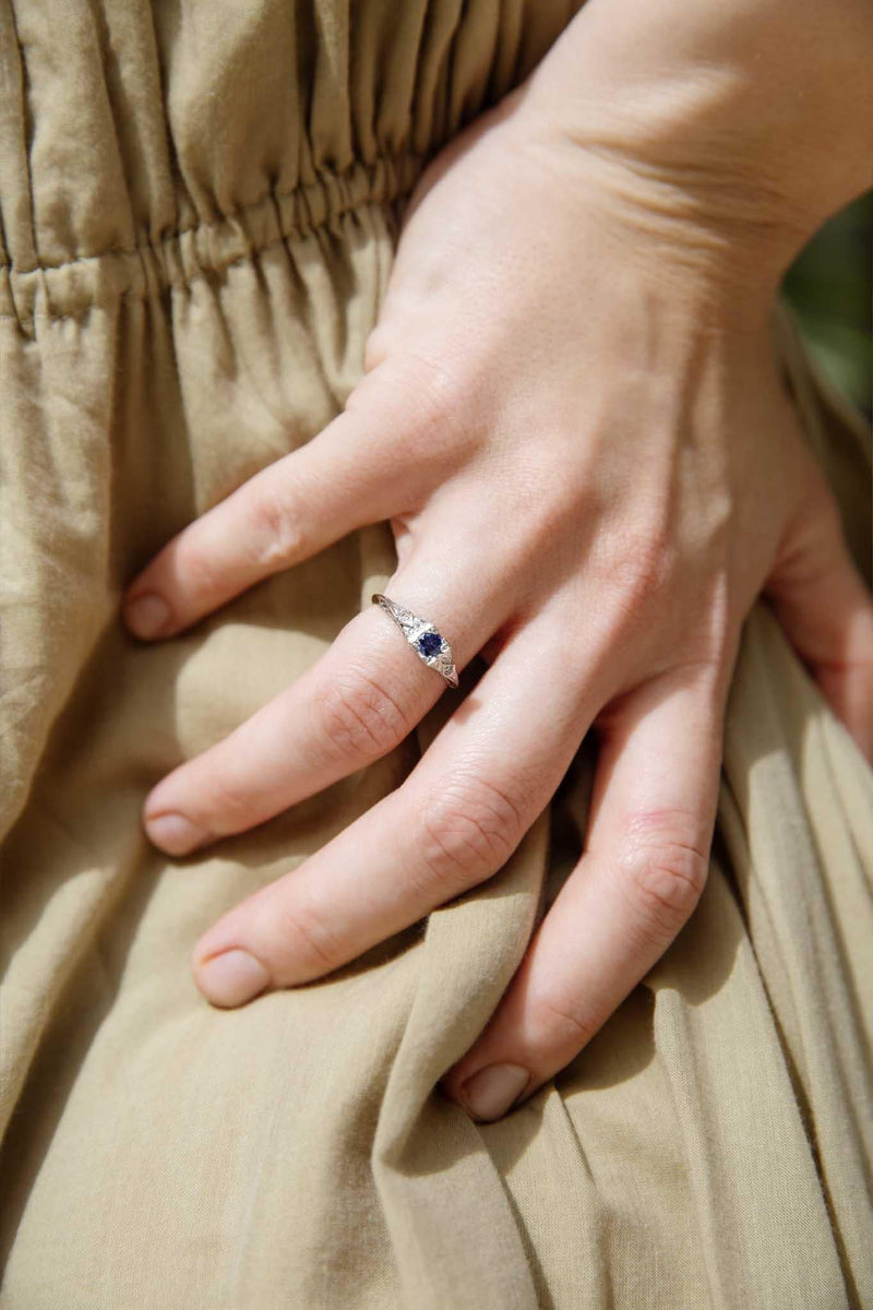 Amrin 1950s Sapphire & Diamond Ring 18ct White Gold